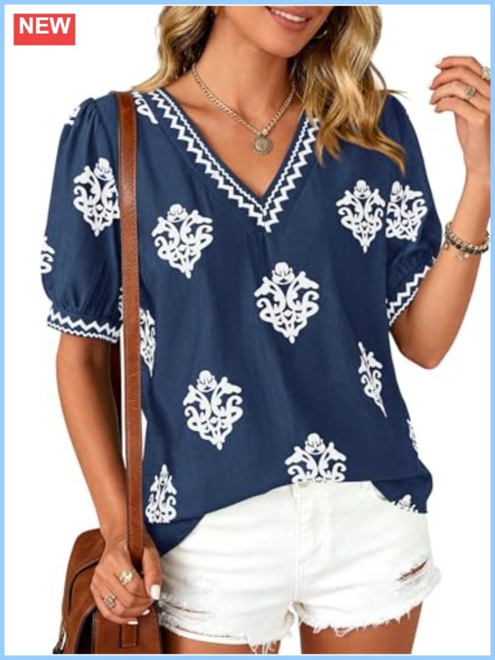 Women's Casual Short Sleeve Floral V-Neck Tunic T-Shirt Lightweight Loose Fit